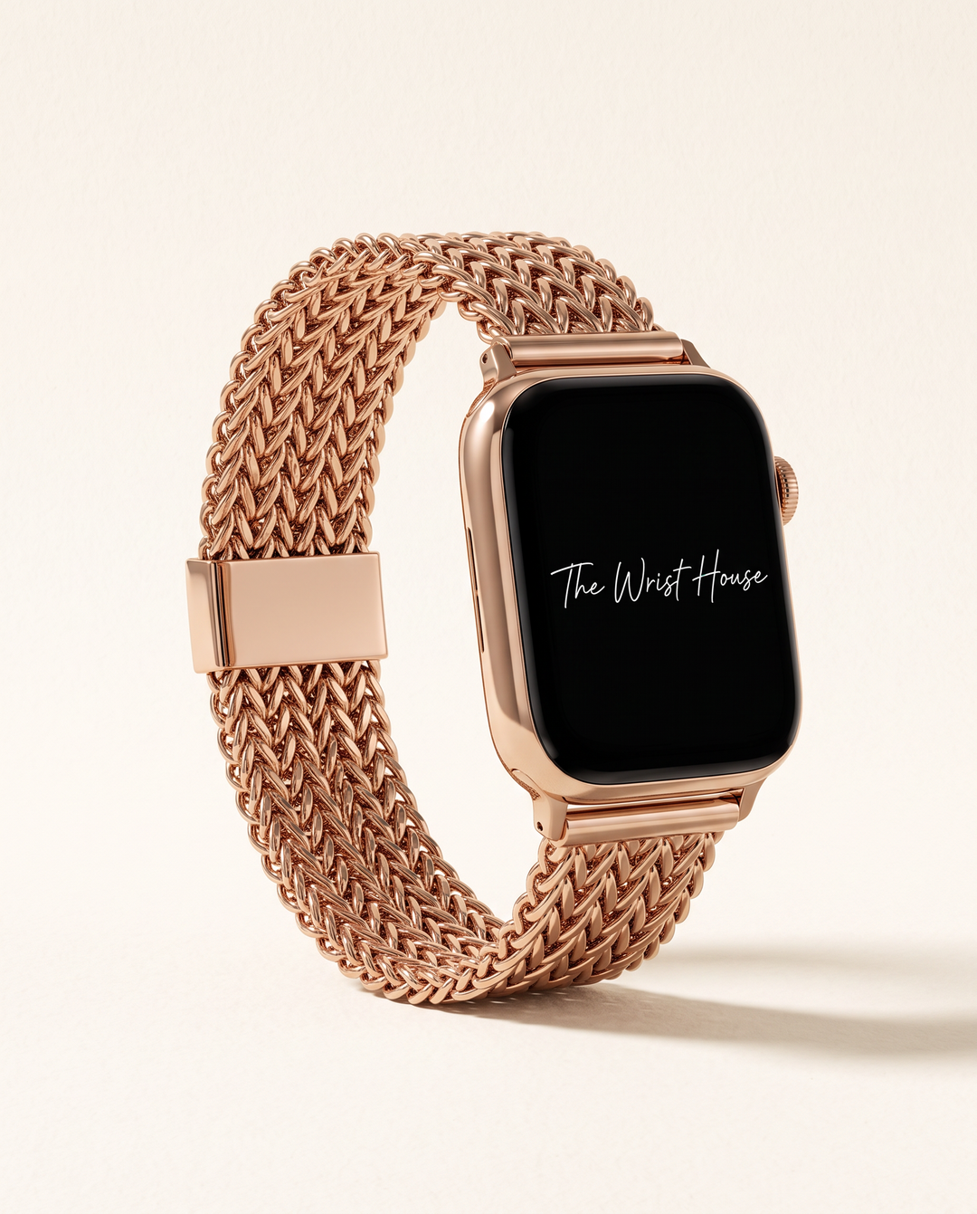 Women's rose gold woven chain band for Apple Watch, stainless steel bracelet
