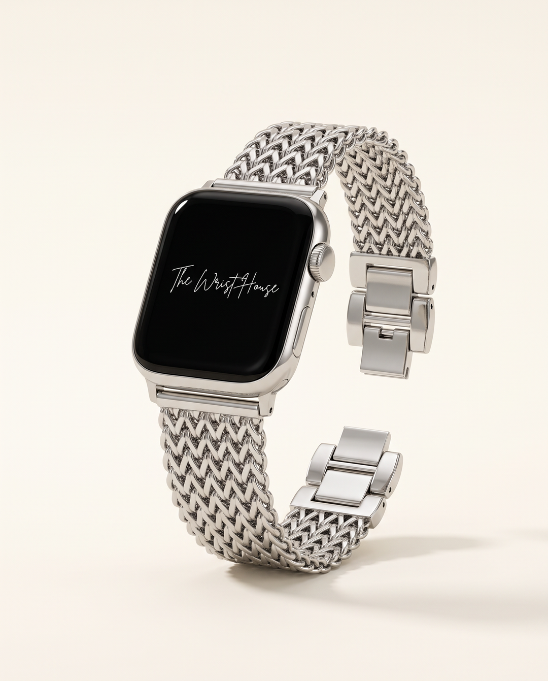 Women's silver woven chain band for Apple Watch, stainless steel bracelet