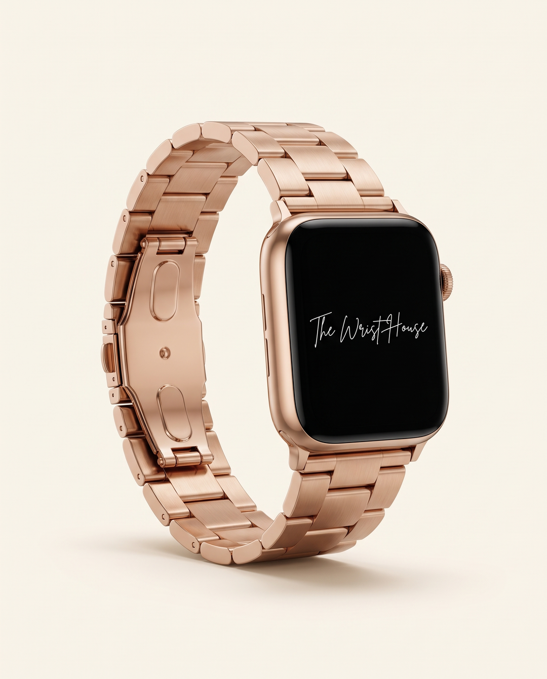 Women's rose gold classic link band for Apple Watch, stainless steel bracelet