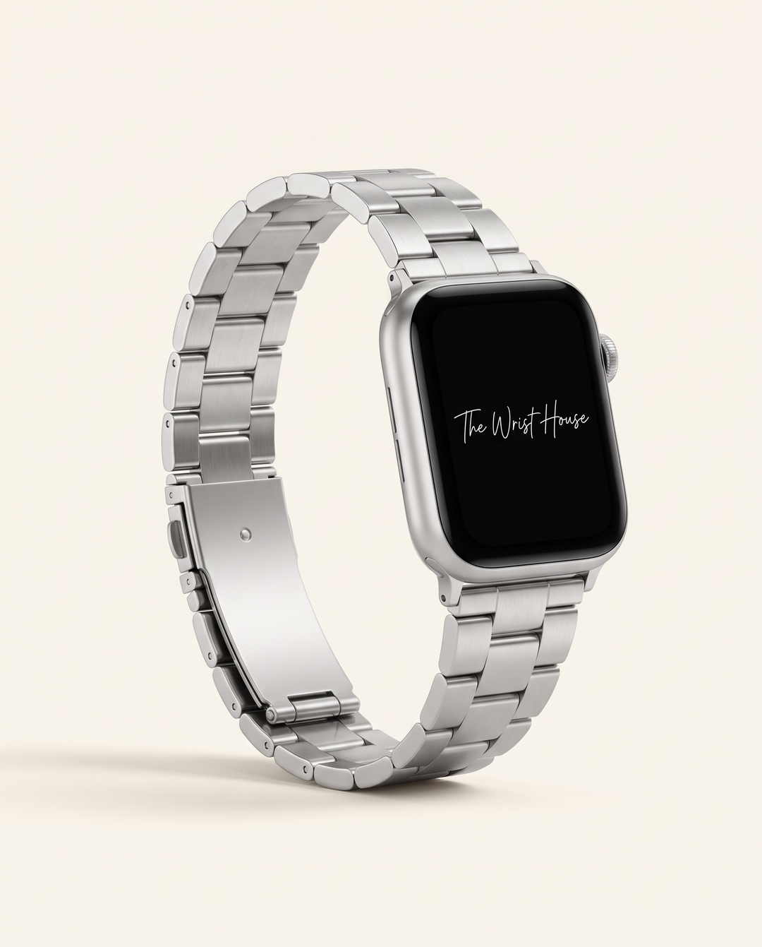 Women's silver classic link band for Apple Watch, stainless steel bracelet