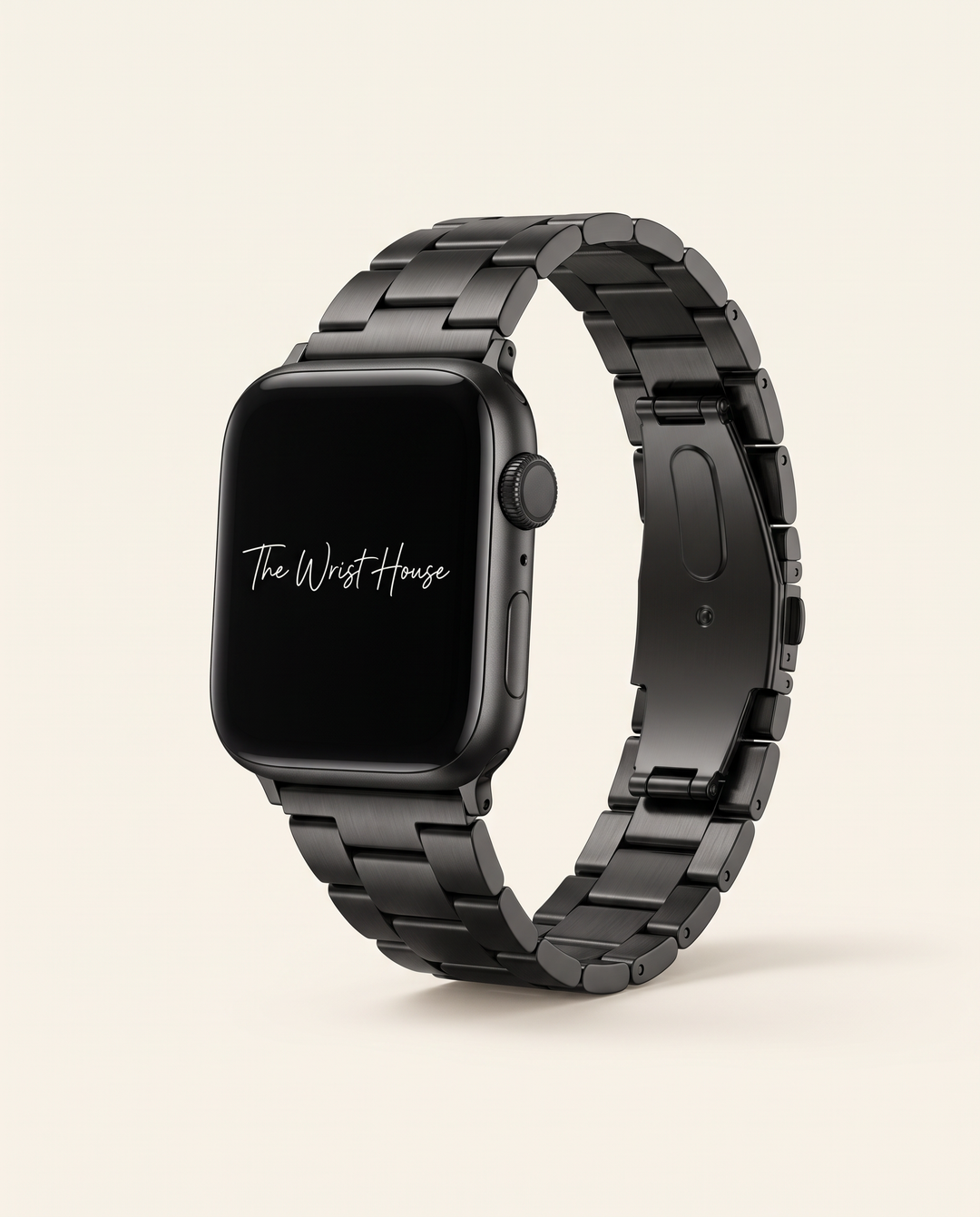 Women's black classic link band for Apple Watch, stainless steel bracelet