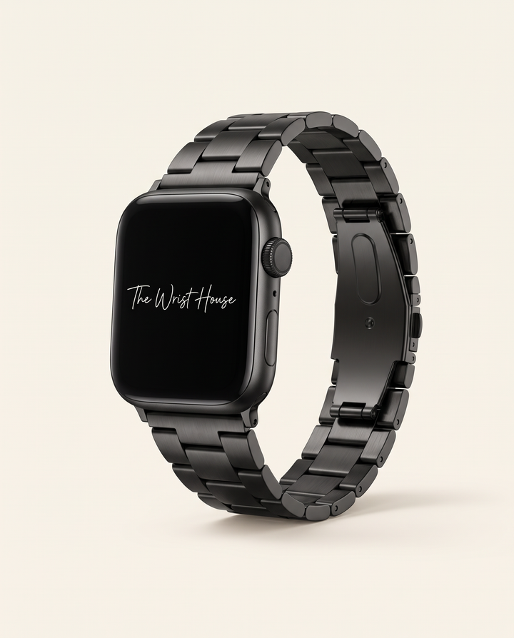 Women's black classic link band for Apple Watch, stainless steel bracelet