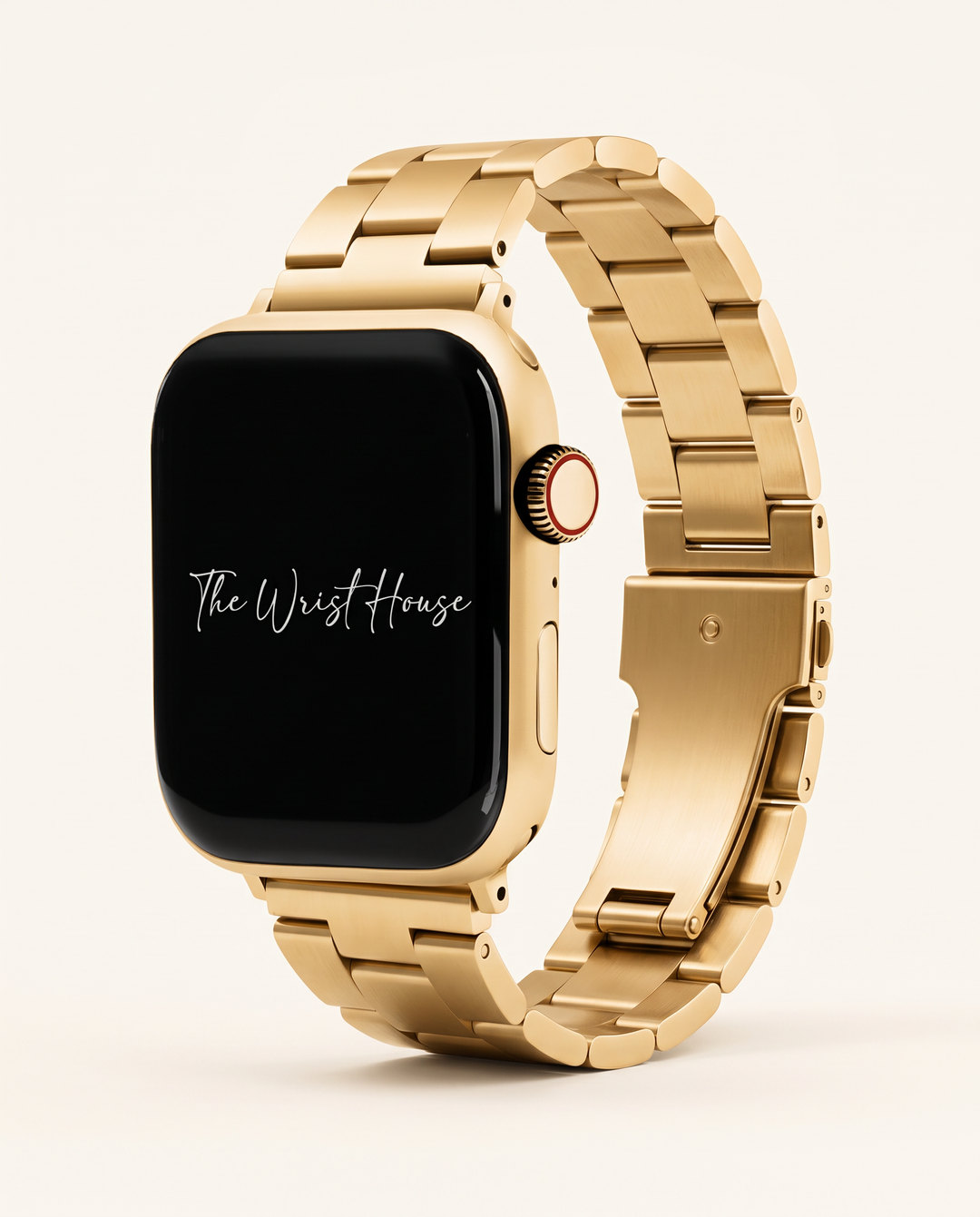 Women's gold classic link band for Apple Watch, stainless steel bracelet
