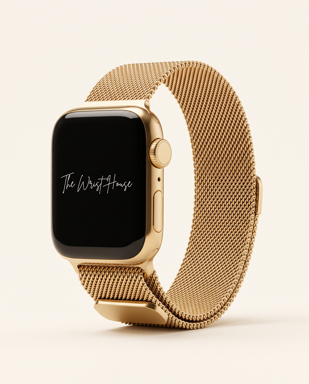 Women's gold milanese mesh band for Apple Watch with magnetic clasp
