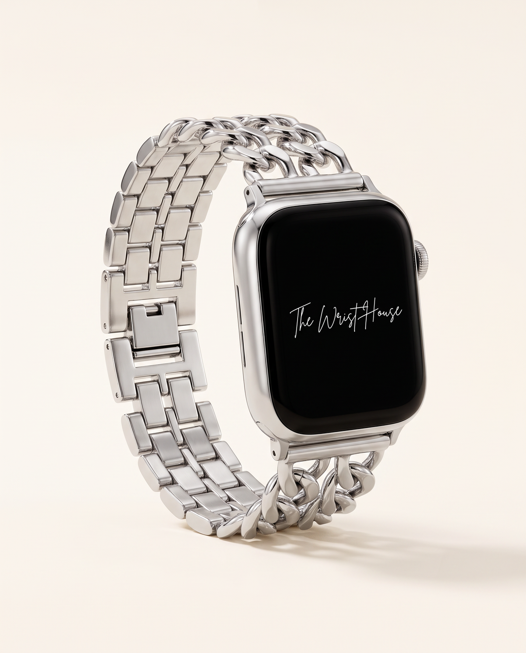 Women's silver double chain band for Apple Watch, chunky link bracelet