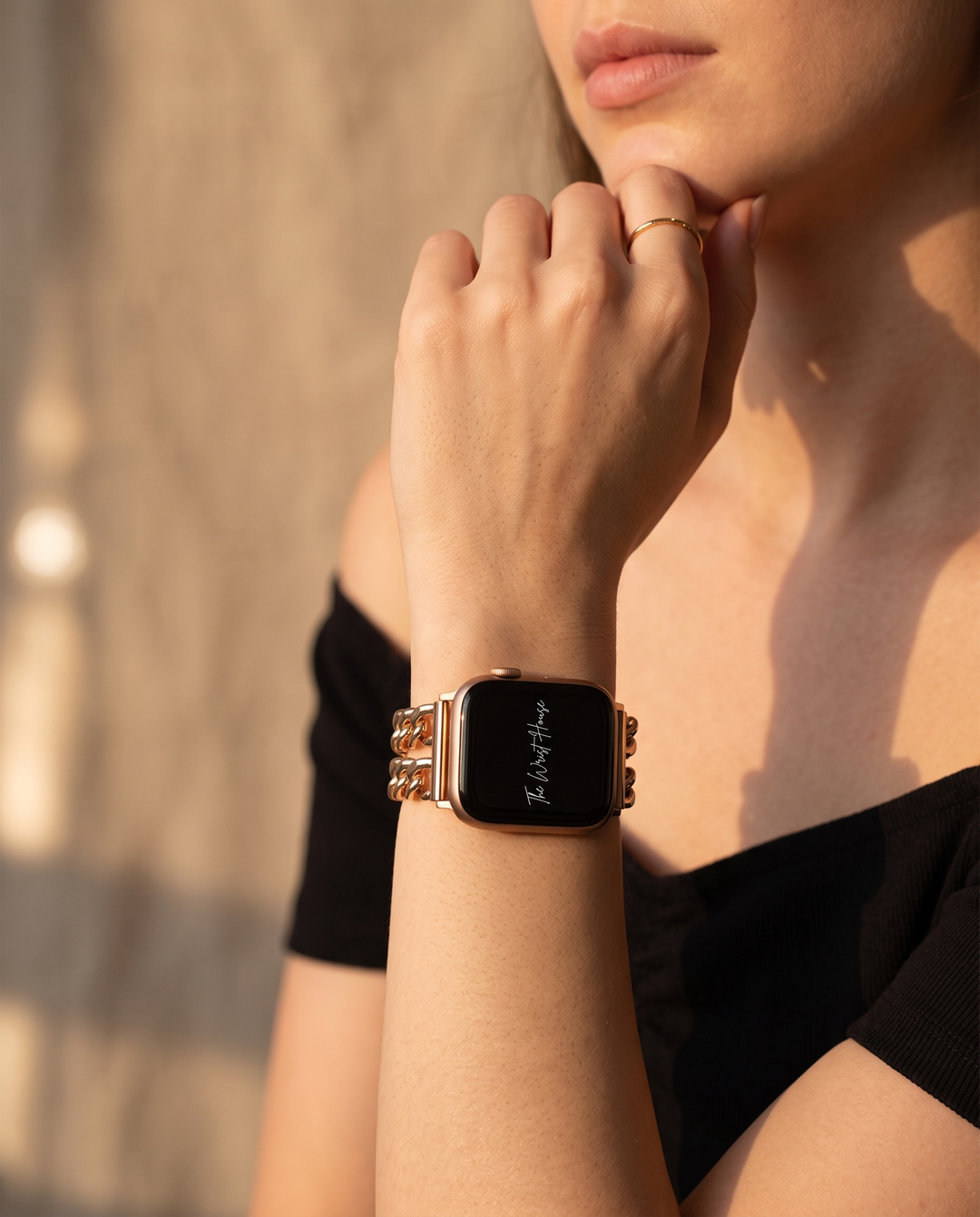 Double chain band for Apple Watch styled with a black top