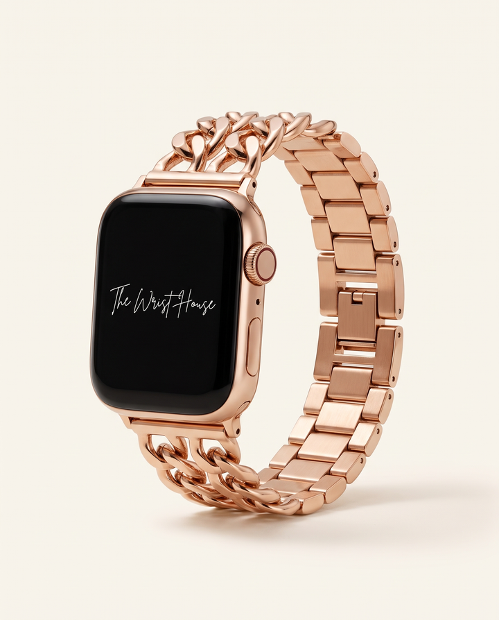 Women's rose gold double chain band for Apple Watch, chunky link bracelet