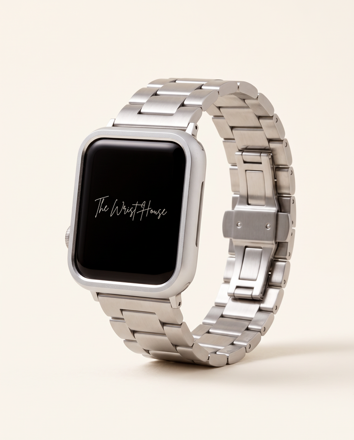 Women's silver 3-link band for Apple Watch, stainless steel bracelet
